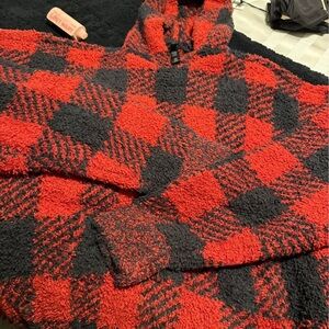 SKIMS Red and Black Plaid Hoodie
